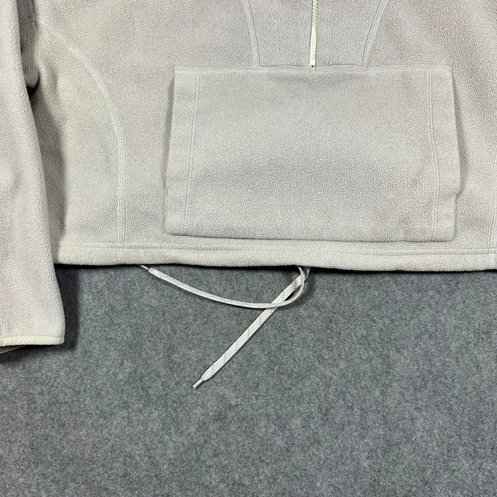 Alo Yoga Fleece Pullover Womens L Bone Quarter Zip Cropped Drawstring Sweatshirt